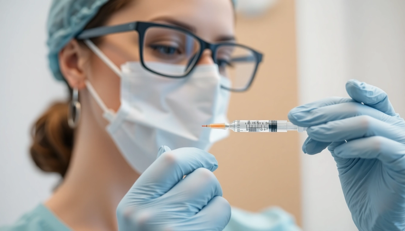 Fettwegspritze Zürich: Medical professional performs injection to reduce stubborn fat deposits in a modern clinic setting.