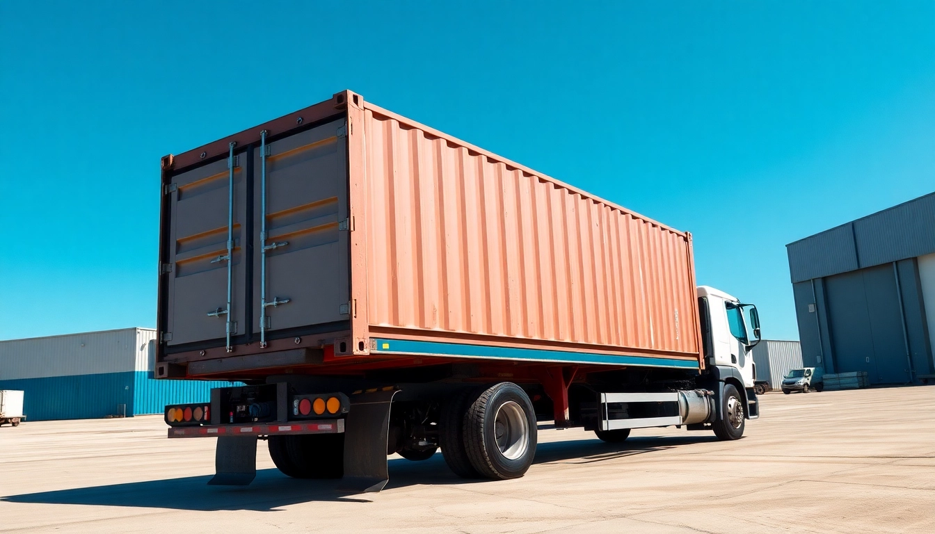 Container rental service showcasing secure storage containers arriving at a construction site for efficient project management