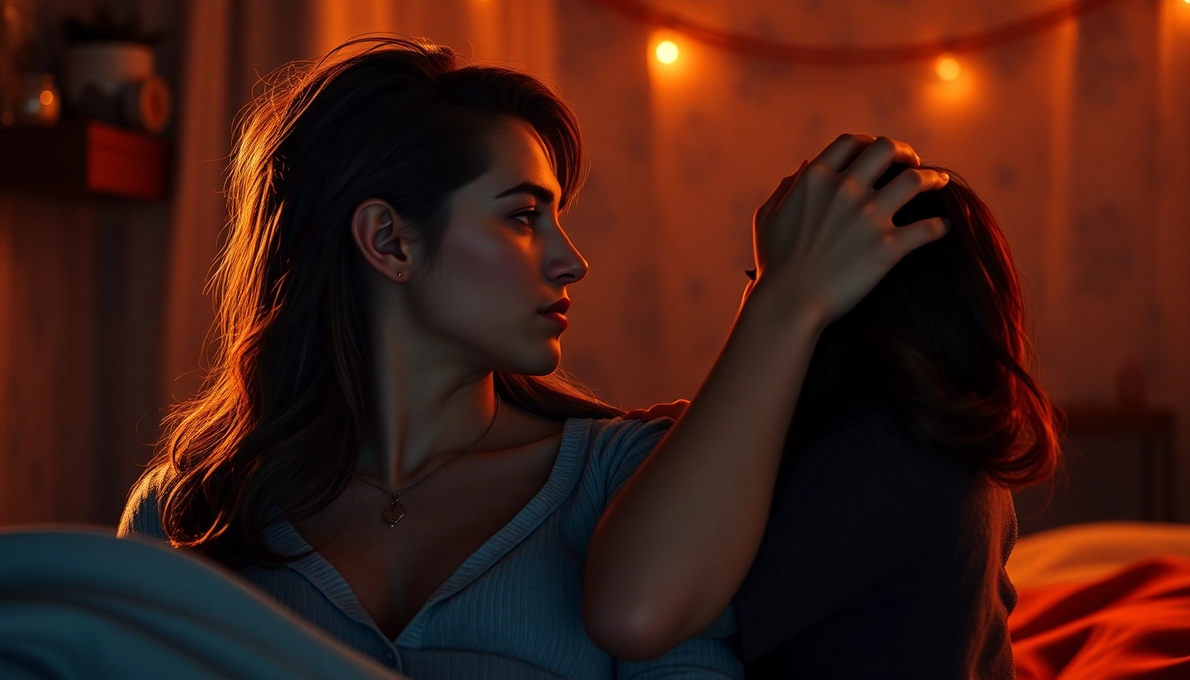 AI porn generator creates hyperrealistic adult scene with expressive characters in passionate pose, showcasing detailed textures and cinematic lighting for immersive visual content.