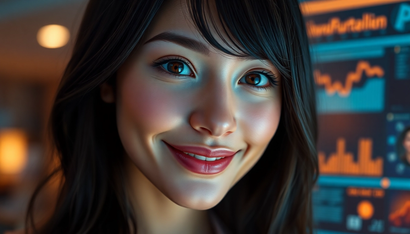 AI girlfriend engaging in a warm, natural conversation with a user on a sleek screen, showcasing immersive digital companionship in a comfortable setting.