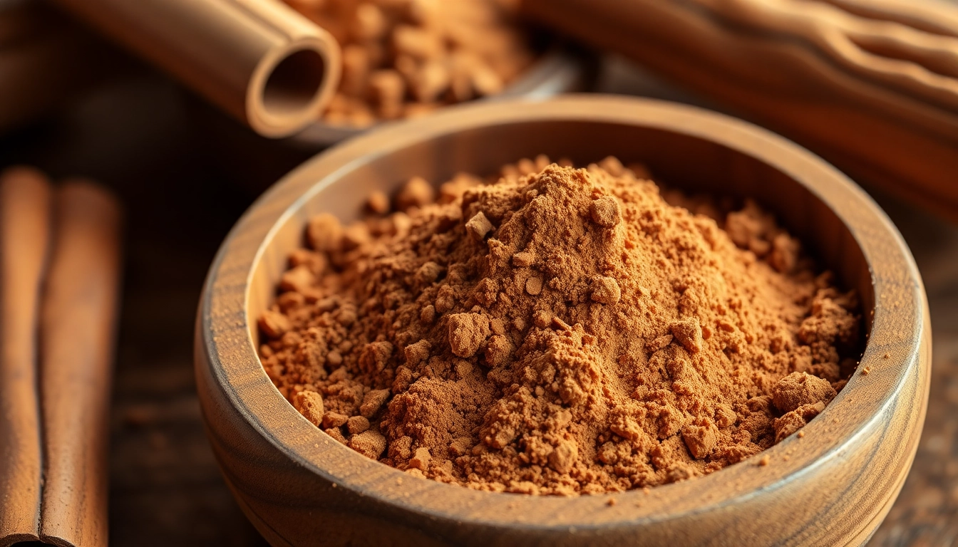 Cinnamon Powder showcased in rustic bowls highlighting its rich texture and deep color
